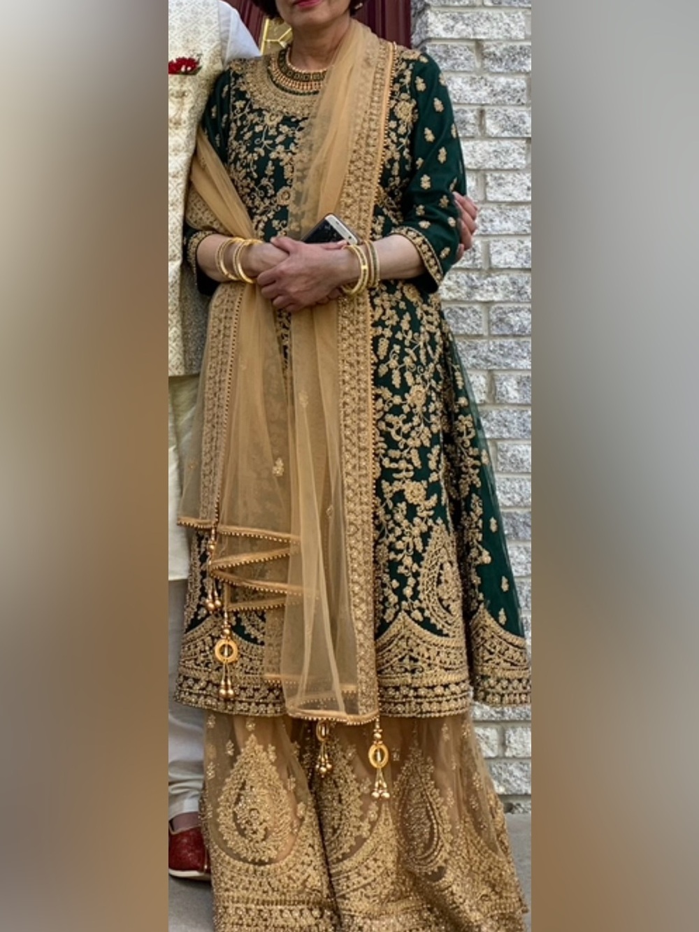 Embroidered Green and Gold Anarkali with Flared Pant